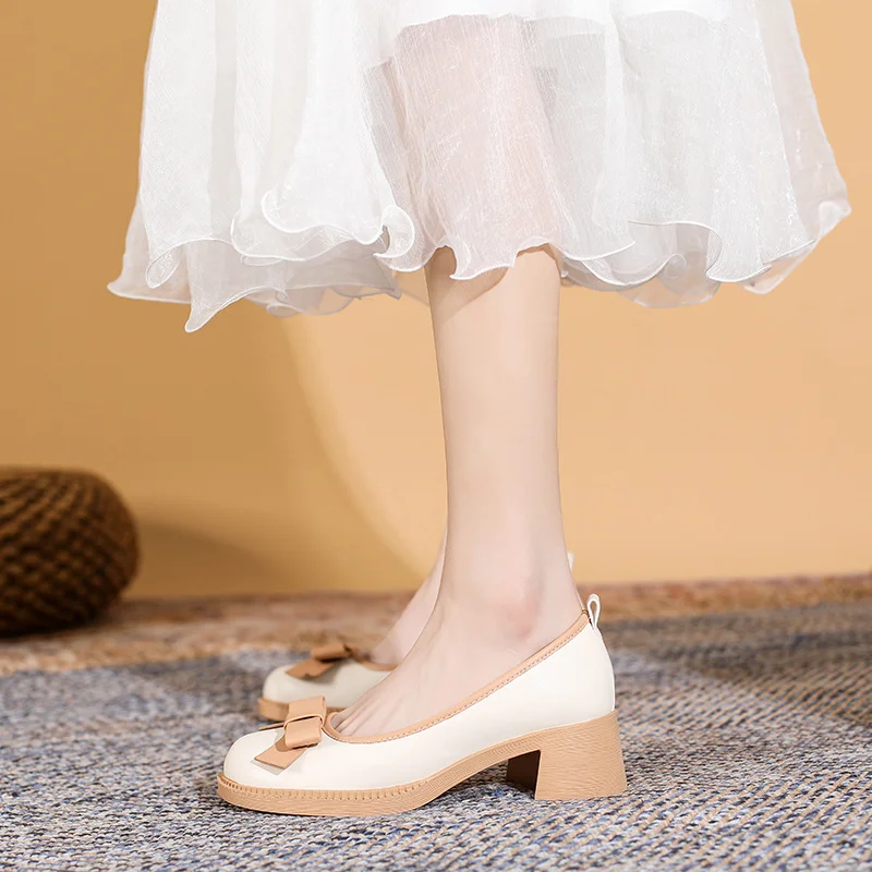 Athvotar Athvotar New Bow Happy Shoes Korean Version British Wind Shallow Mouth With Casual Women's Singles Shoes With Skirt