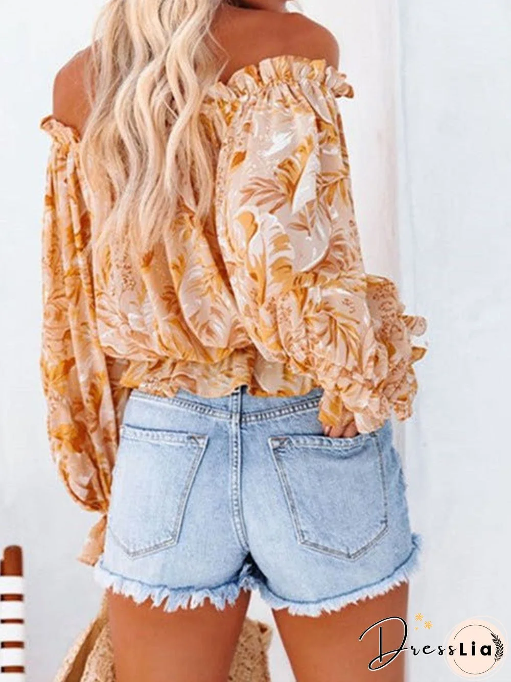 Women'S Blouses One-Shoulder Chiffon Long Sleeve Blouse