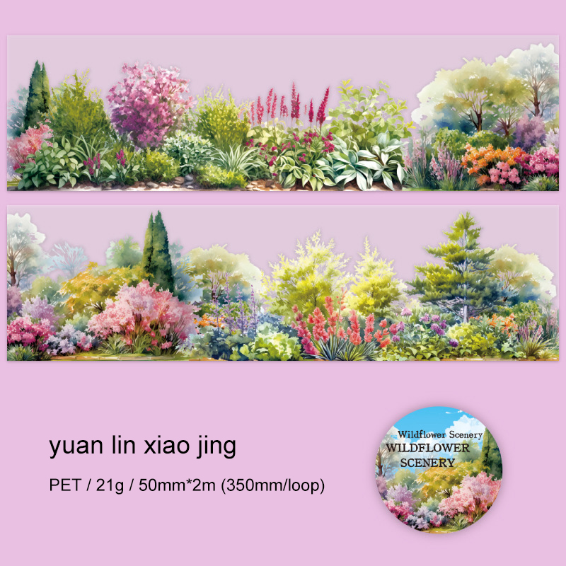PET Tape - 50mm*200cm Mountain and Wild Flower Series Vintage Plant Landscaping 