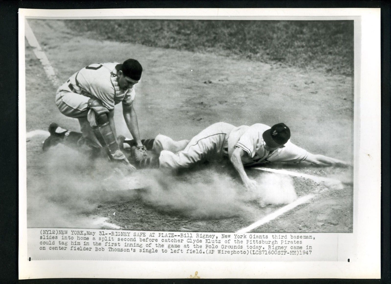 Clyde Klutz & Bill Rigney 1947 Press Photo Poster painting Pittsburgh Pirates New York Giants