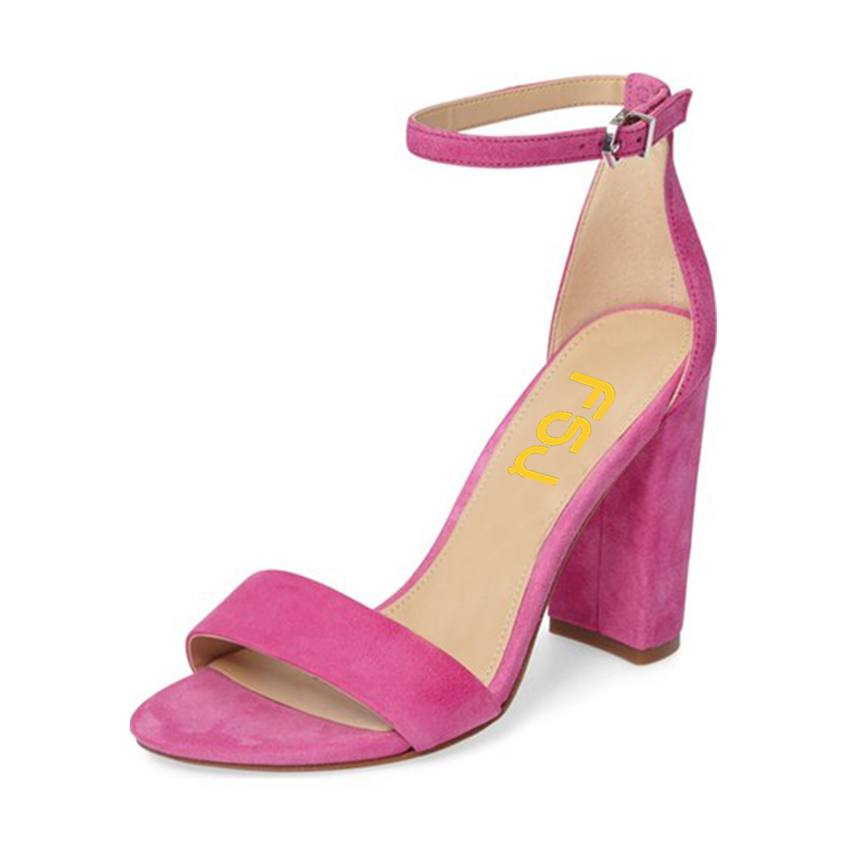 Magenta Ankle Strap Sandals Suede Chunky Heel Sandals|FSJshoes