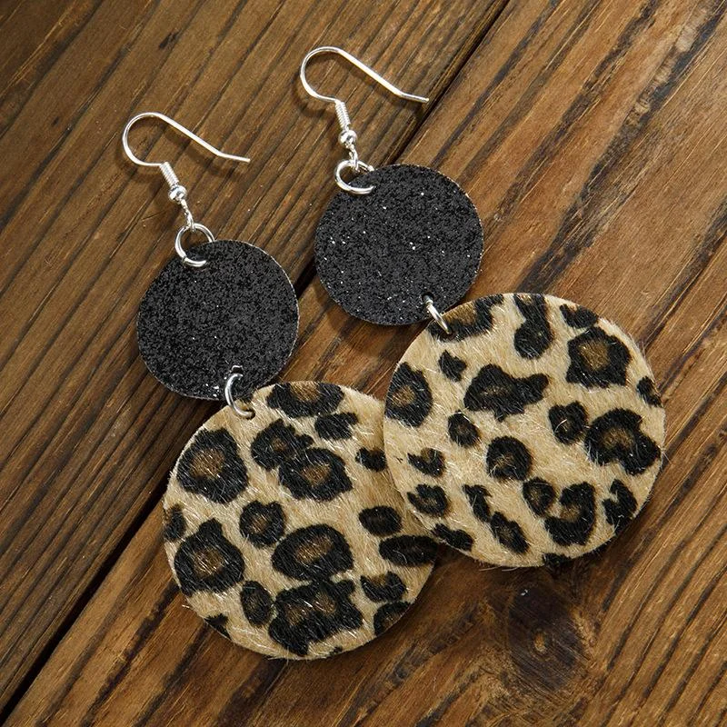Round Leopard Leather Earrings