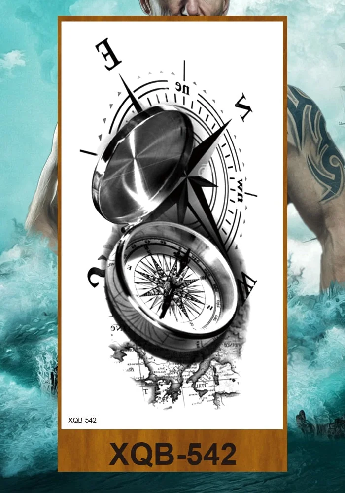 Temporary Tattoo Sticker Men Women Body Fake Tatoo Mechanical Robotic Arm Photorealistic Steampunk Astronaut Compass
