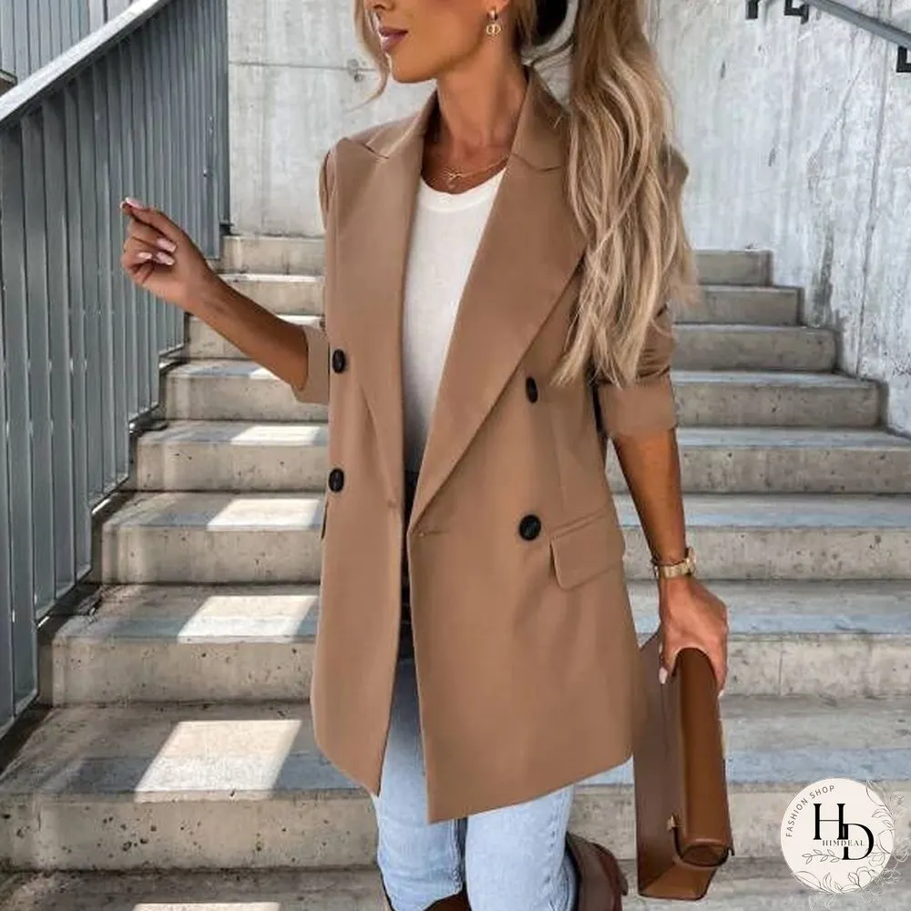 Womens Elegant Commute Street Blazer Fashion Casual Loose Ladies Plaid Print Coat Fall