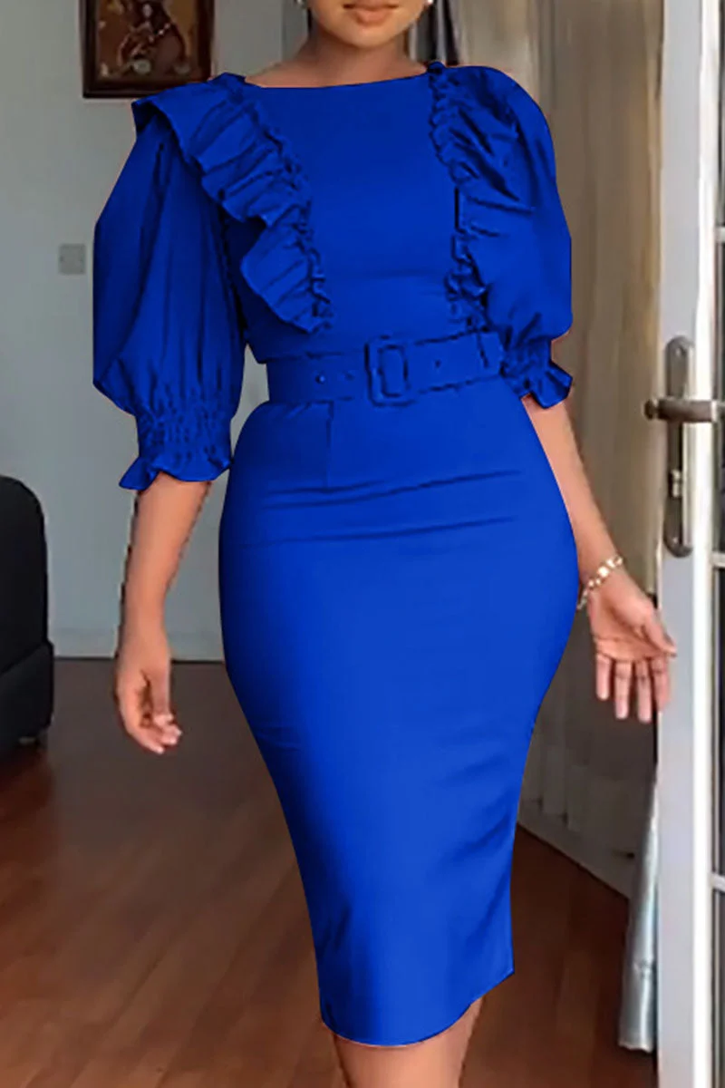 Fashion Sexy Solid Split Joint O Neck Pencil Skirt Dresses