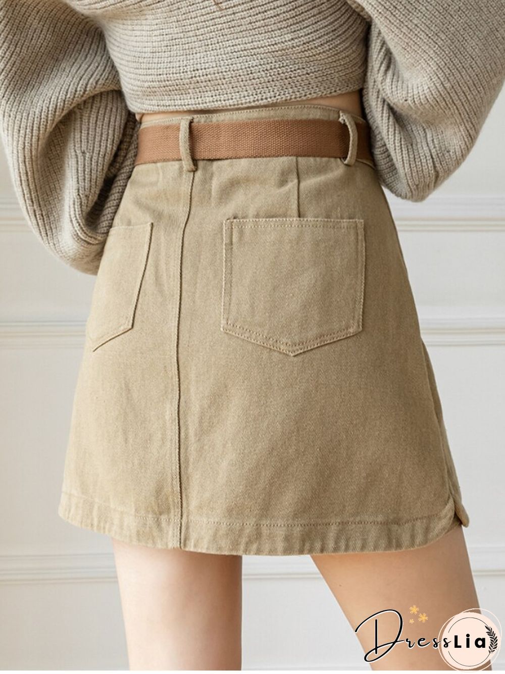 Khaki Mini Skirt With Belt Women Koeren Fashion New A Line Faldas Mujer Harajuku High Waist Slim Fit Bottoms Outwear