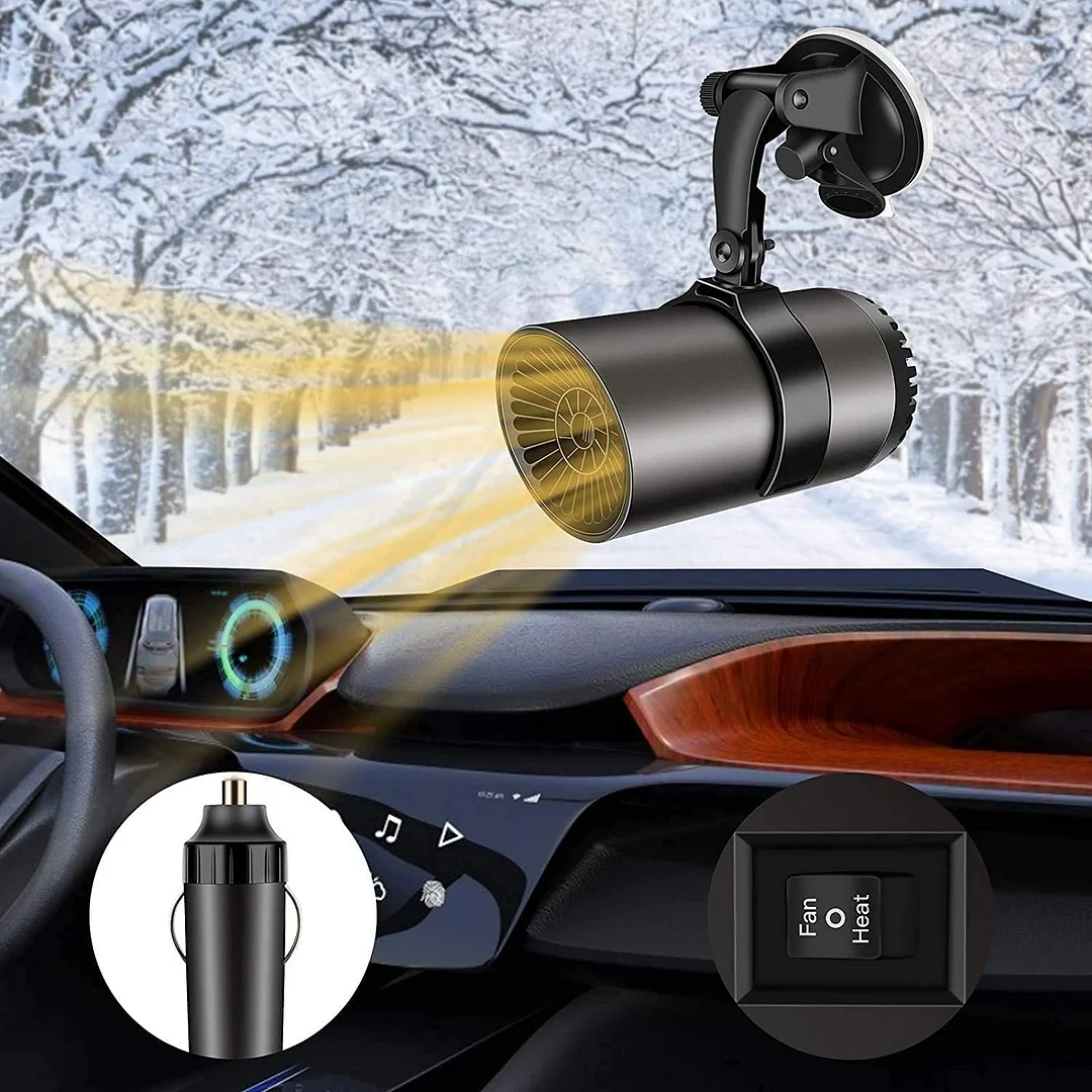 Portable Car Heater,2 in1 Fast Car Heater Defroster,150W 12V Windshield De-Icers,Plug in Automobile Windscreen Fan with Suction Holder - vzzhome