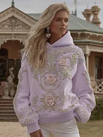 Women's Vintage Flower Embroidery Art Long Sleeve Casual Hoodie