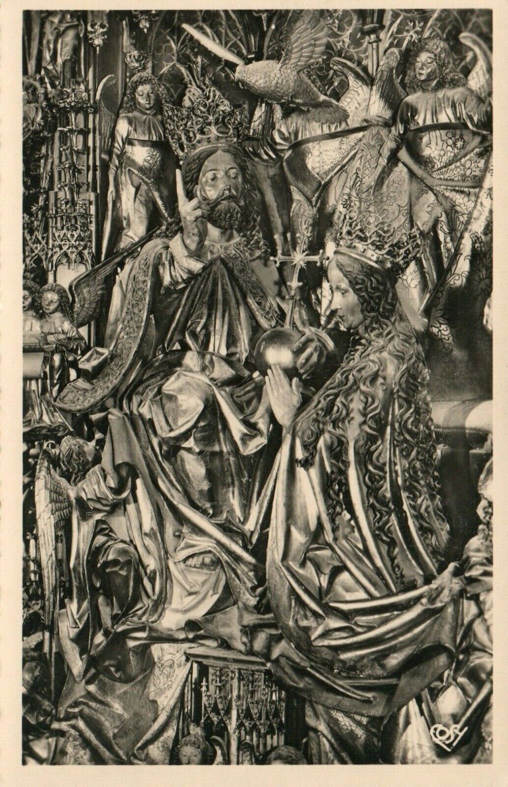 Vtg Coronation of Mary by Christ St. Wolfgang Michael Pacher Real Photo Poster painting Postcard