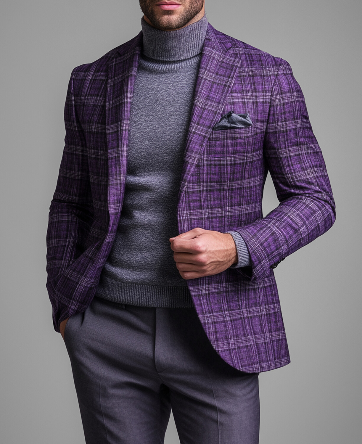 Okaywear Notched Lapel Single Breasted Chest Pocket Plaid Blazer