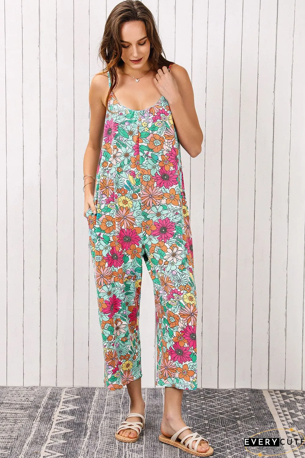 Print Spaghetti Strap Wide Leg Jumpsuit