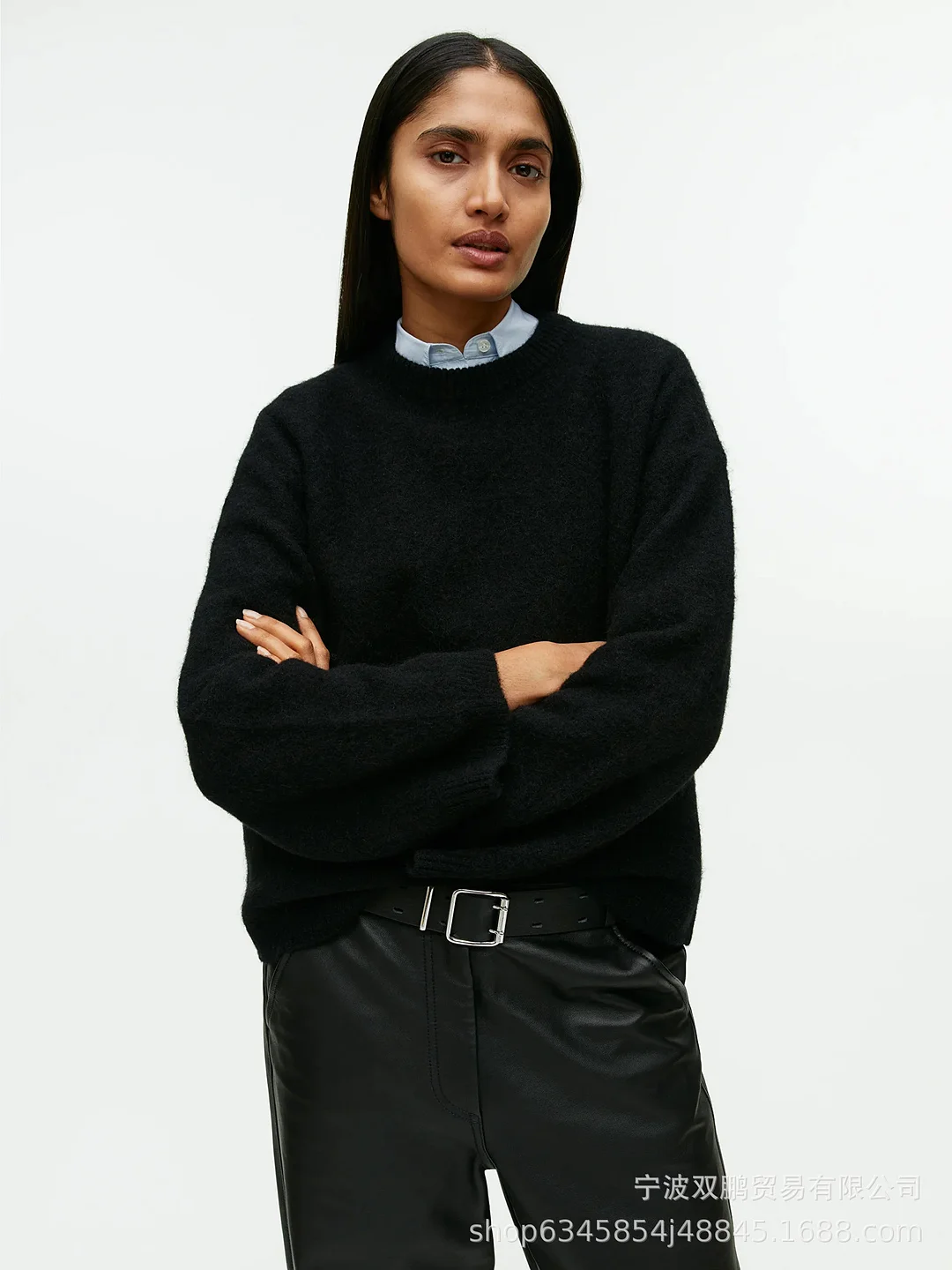 Athvotar Athvotar Soft-Gried Gray Sweater Woman 2025 Autumn And Winter Loose Thick Sheep Velvet Collar Knitted Shirt