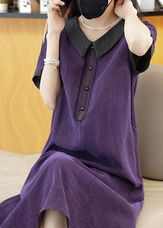 VCSHOES Purple Solid Patchwork Silk Long Dress Summer