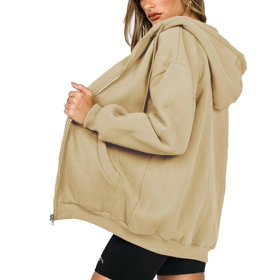 2021 Winter Hoodie Simple Style Jacket Loose Solid Color Coat Long Sleeve Sweatshirt Women Y2K Vintage Streetwear New Outerwear