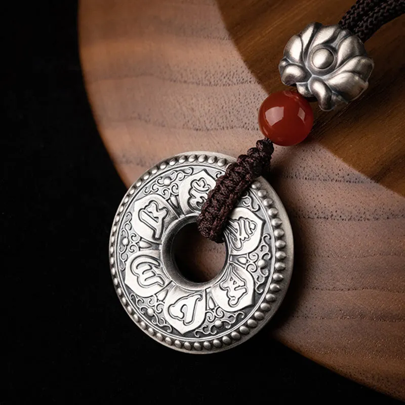 Om Mani Padme Hum Heart Sutra Lotus 999 Sterling Silver Peace Necklace