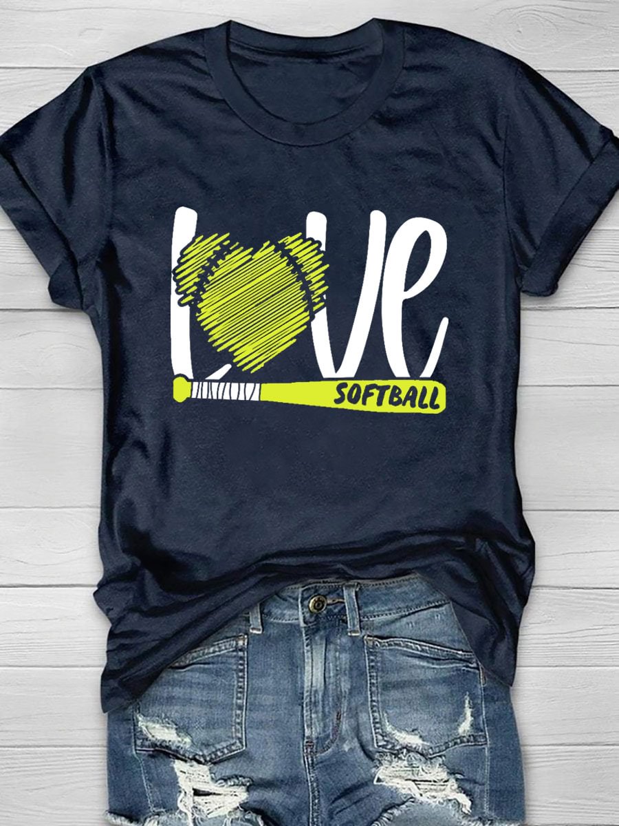 Love Softball Print Short Sleeve T-Shirt