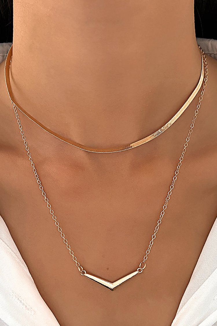 Elegant Asymmetric Geometric Double Layered Alloy Necklace