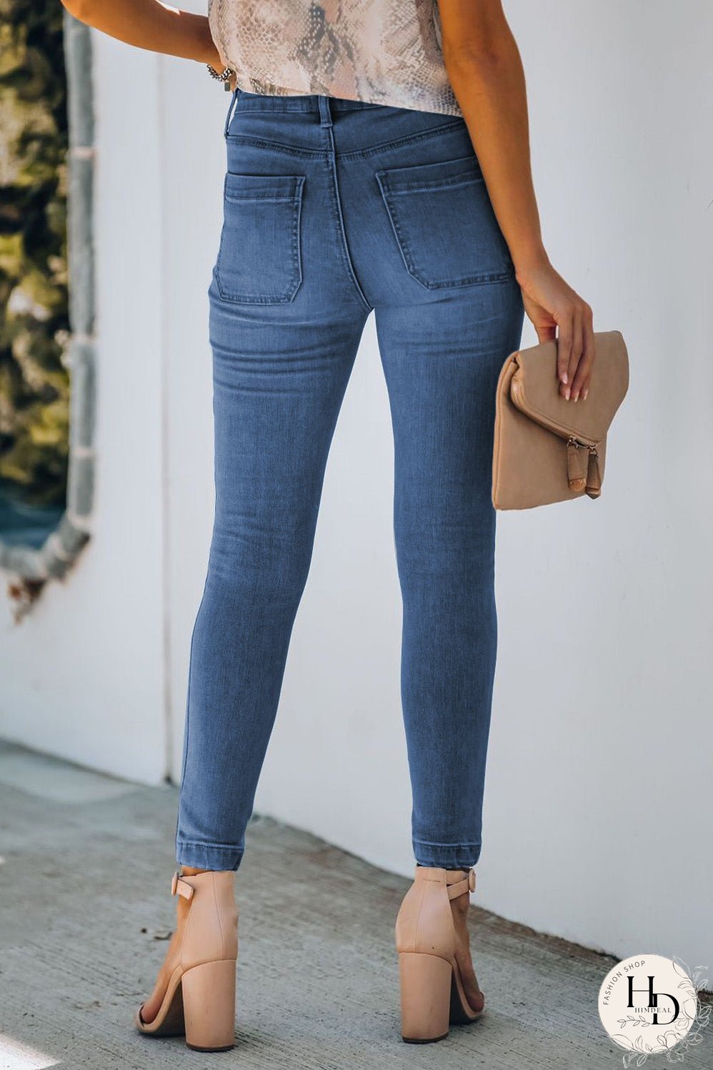 Button Fly Skinny Jeans with Pockets