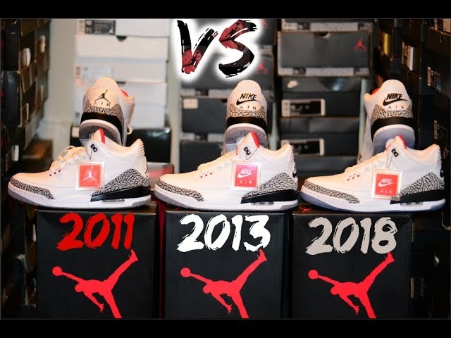 2011 vs. 2013 '88 vs. 2018 "Free Throw Line" White Cement Jordan 3 /  Comparison / Legit Check - YouTube