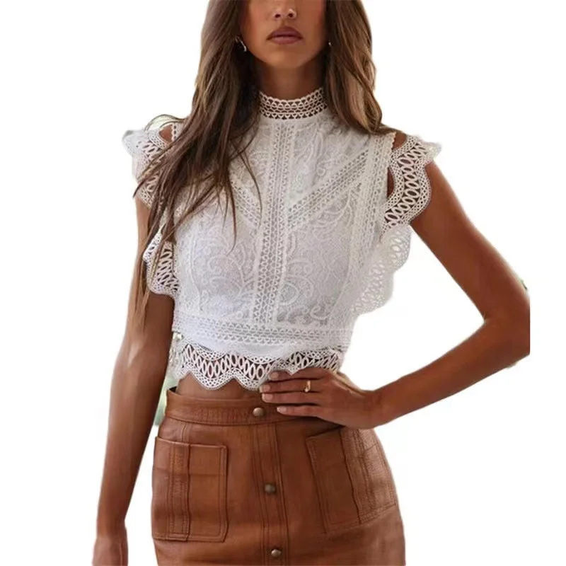 Uveng Summer Sexy Cutout Solid Color Geometric Blouses