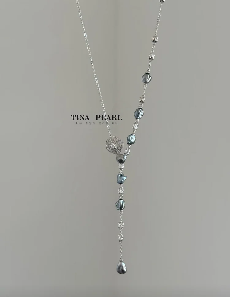 2025 TINA Jewelry 925 Silver Seawater Tahiti keshi Rose long necklace
