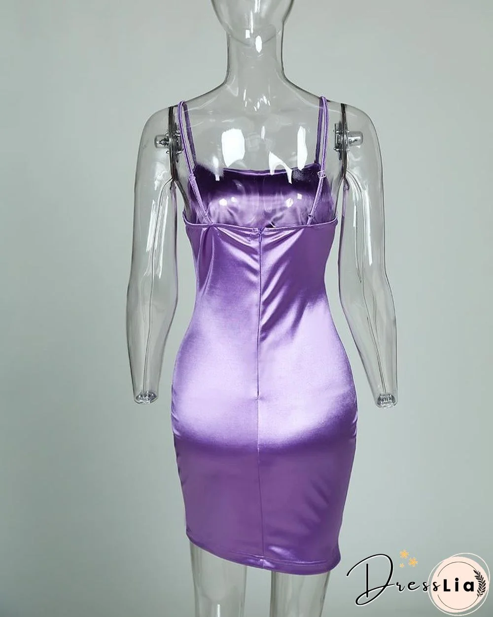 Spagheintti Strap U-neck Slimmg Satin Dress