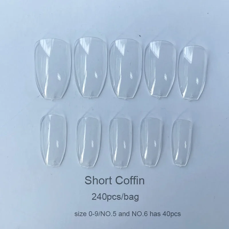 240pcs Gelly Tips Soft Gel Nail Extension Tips Full Cover Pre-shaped Sculpted Long Coffin Stiletto False Tip Quick Building Mold-Nail Inspo