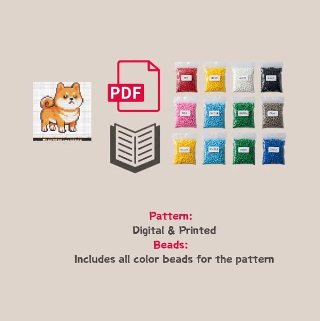 Cute Shiba Inu Pattern Fuse Bead Kit  | Cute DIY Fuse 1231 Beads Set