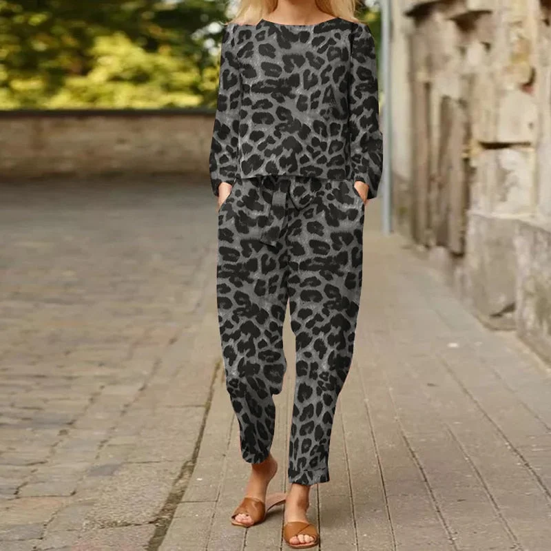 2022 ZANZEA Fashion Women's Sets Two Pieces Long Sleeve Suits Bohemian Leopard Print Urban Tracksuits Casual Pants Sets Oversize