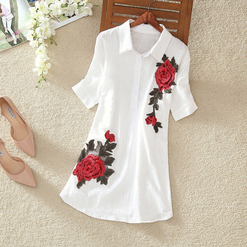 Women Vintage Embroidery Casual Blouses&Shirts