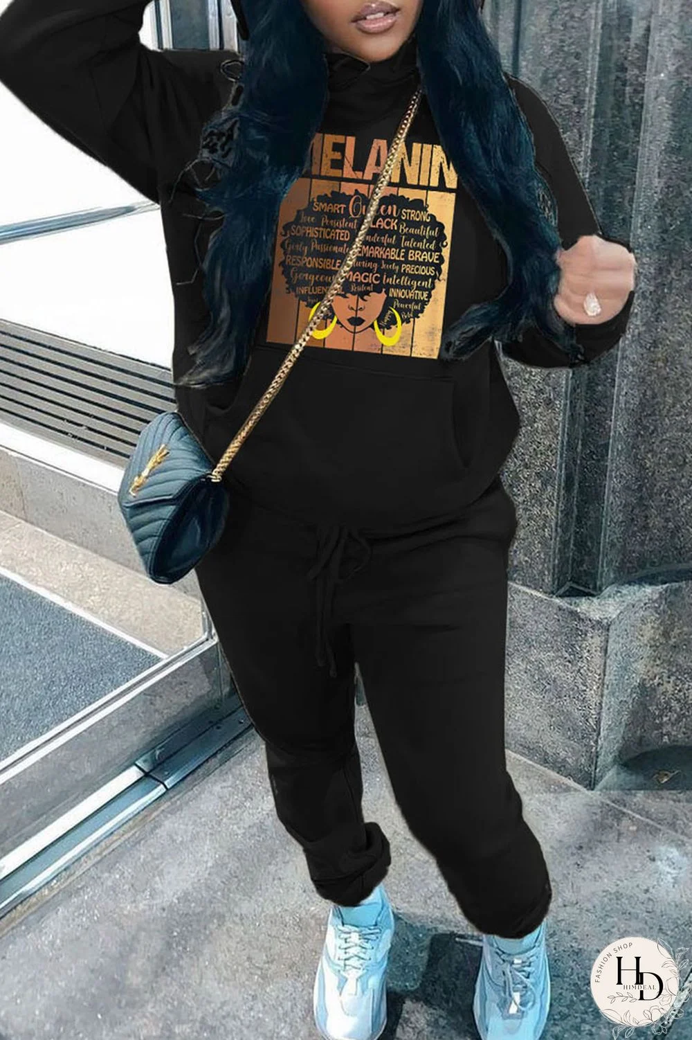 Grey Casual Print Patchwork Hooded Collar Long Sleeve Two Pieces