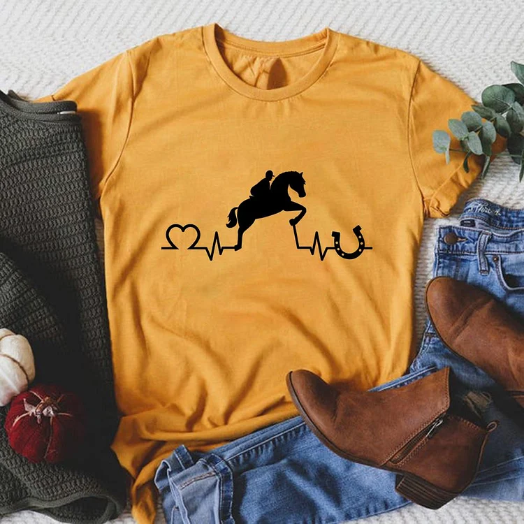 Heartbeat Horse Round Neck T-shirt