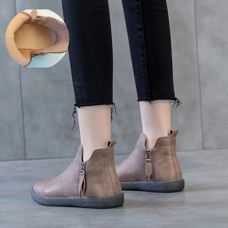 Fujin Spring Genuine Leather Cow Women Ankle Boots Waterproof Slip on Super Comfortable Booties Autumn Winter Shoes Non Slip