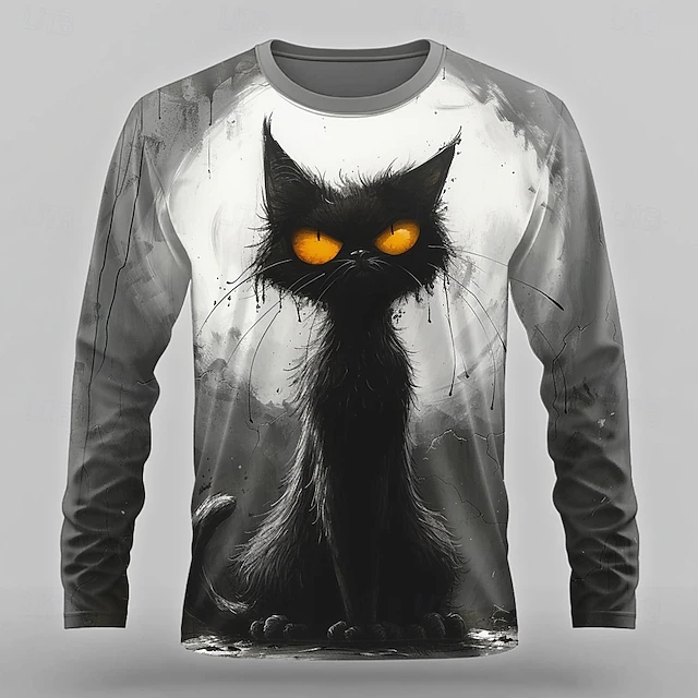 Men's Halloween Cat Funny  3d Print Crew Neck T-shirt artswardrobe