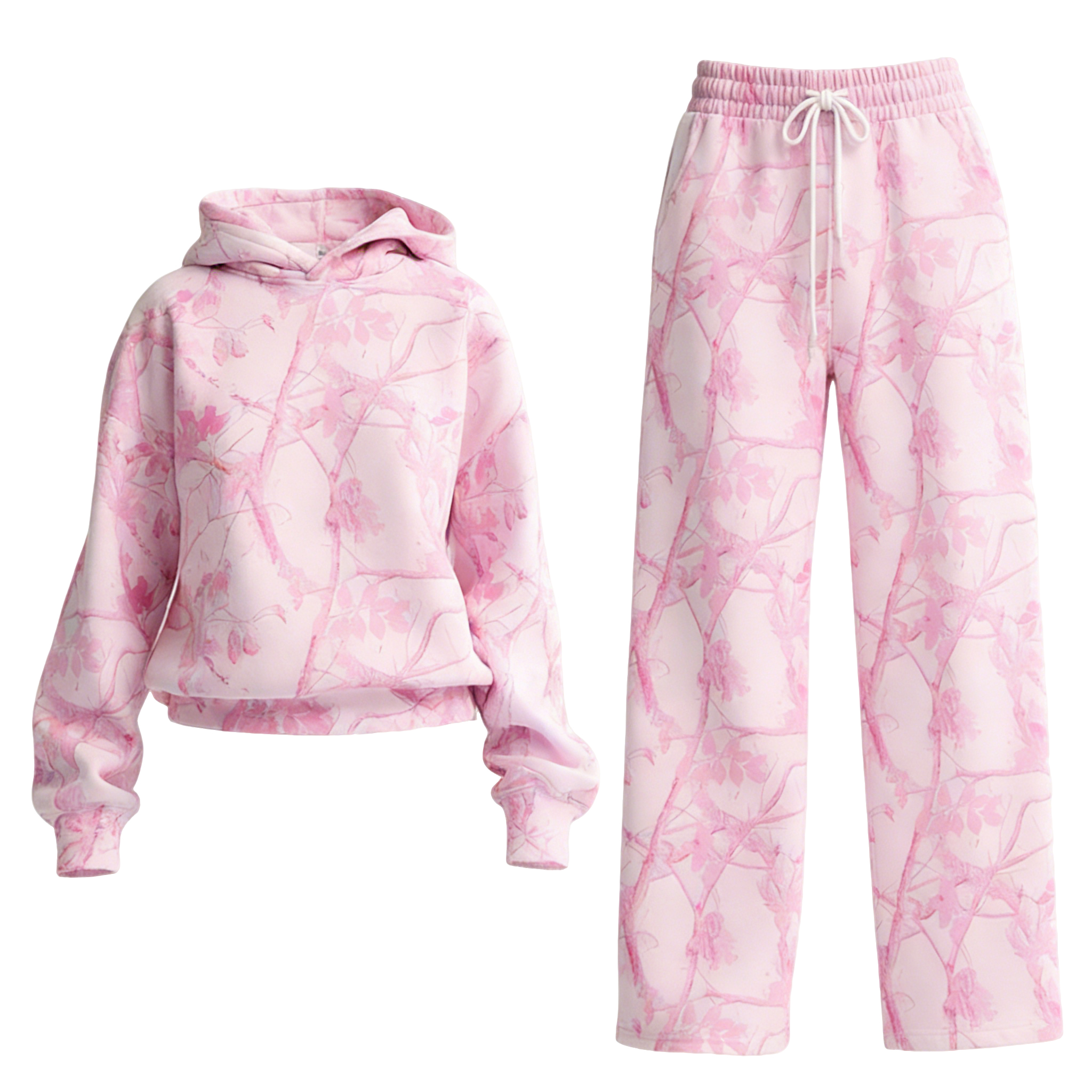 Women's Street Style Pink Camo Hooded Tracksuit Two-piece Set