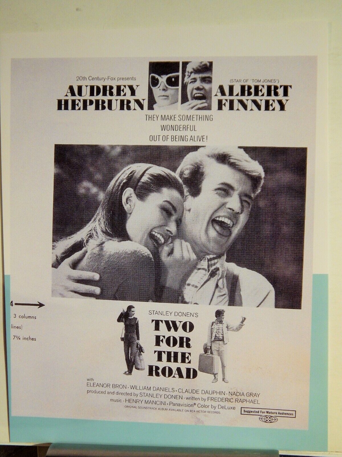 TWO FOR THE ROAD MOVIE POSTER Photo Poster painting AUDREY HEPBURN HI-DEF (2003 reprint)