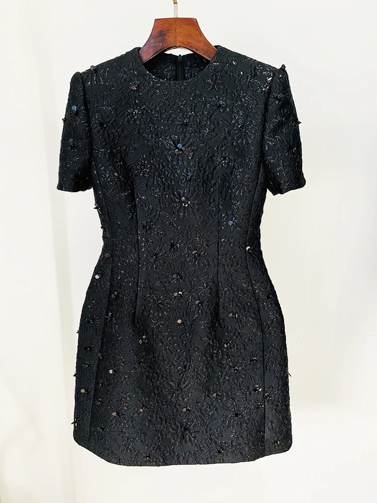 Nigikala Nigikala New Star Fashion Rosy Series Of Brocing Heavy Industry Nails Short Sleeve Dress