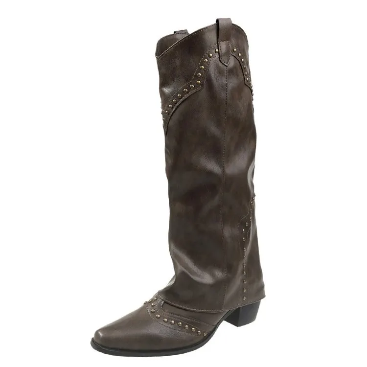 Yyvonne Rivet High-Thorn Western Cowboy Boots Rider Boots Long Boots Women Boots French Boots Retro Boots
