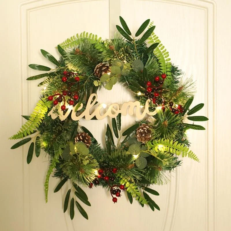 18 Inch Christmas Door Wreath With Sign LED Light For Wedding Party Wall Decor、、sdecorshop