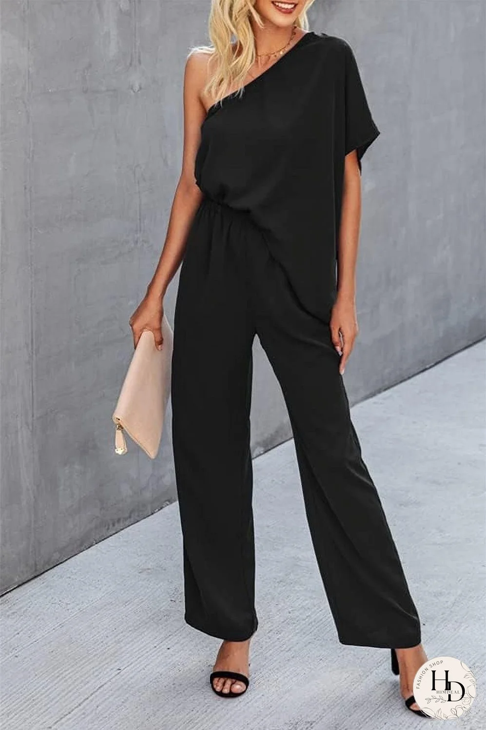 Single Shoulder Short Sleeve Jumpsuit
