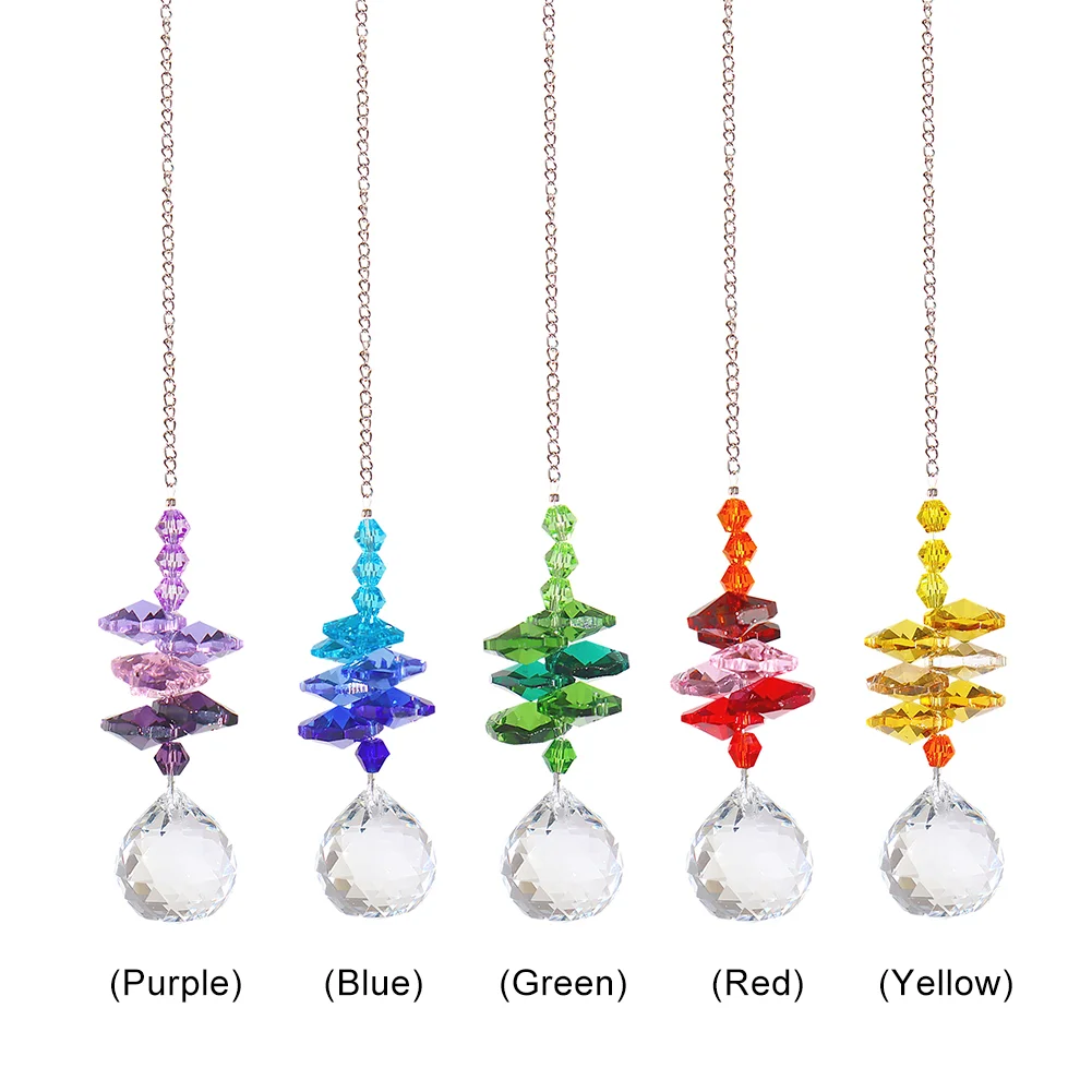 5pcs Crystal Wind Chime Light Catching Pendants Garden Hanging Ornaments