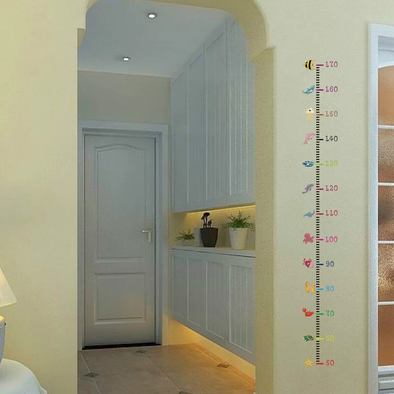 Height Measurement Wall Stickers Cartoon Undersea Animals Wall Decals Love Heart Stickers for Kids Baby Nursery Room Decoration