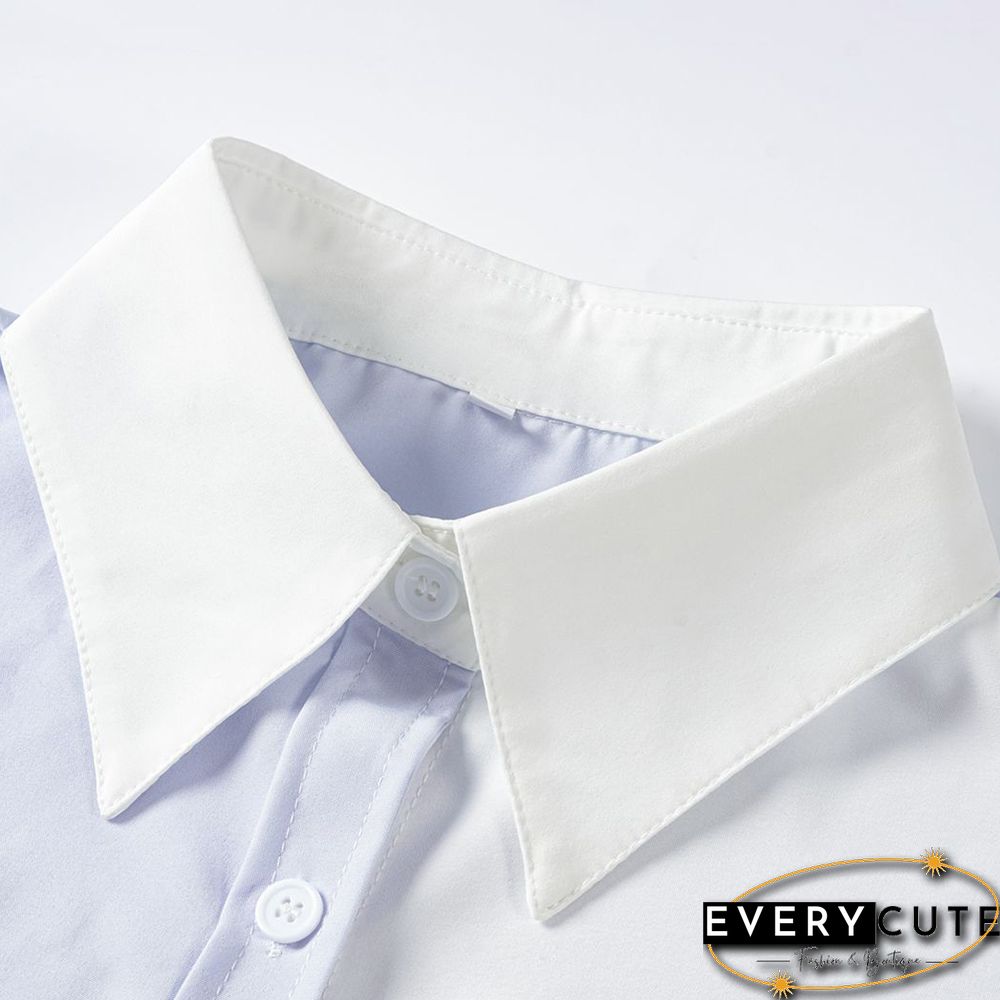 Light Blue Contrast Button-up Drop Shoulder Shirt