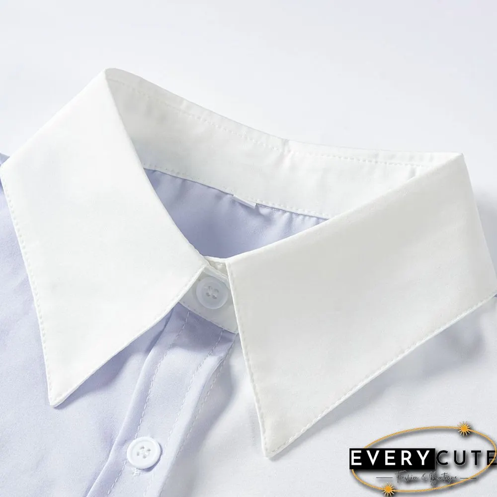 Light Blue Contrast Button-up Drop Shoulder Shirt