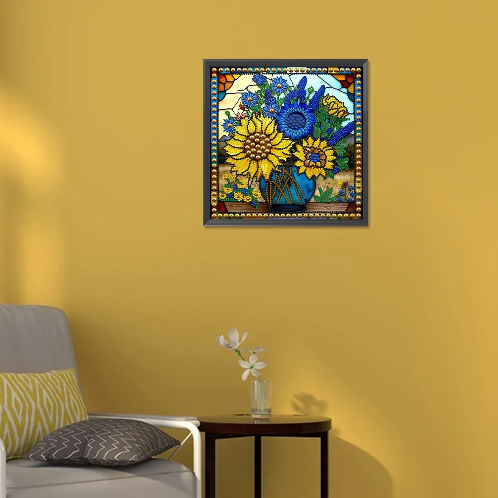 Diamond Painting - Partial Special Shaped Drill - Stained Glass Sunflower(Canvas|30*30cm)