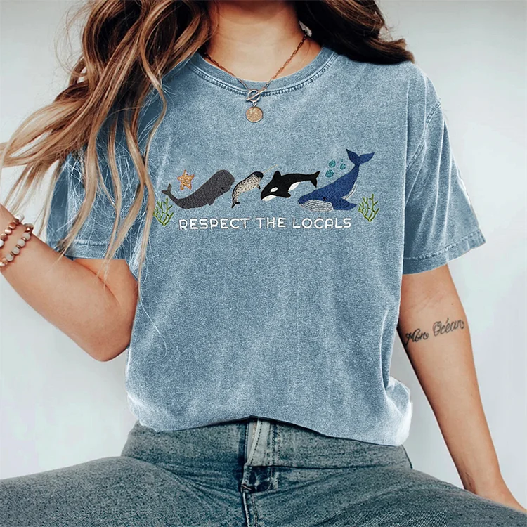 Simpfit Respect The Locals Wale Besticktes Vintage Washed T-Shirt