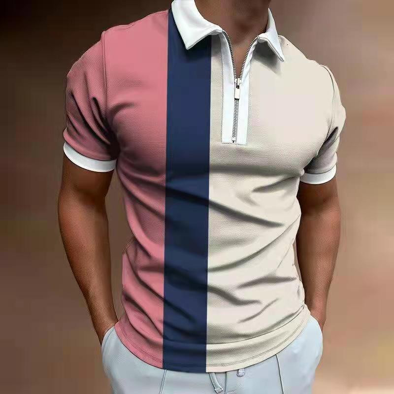 Mature Men's POLO Shirt Striped Printed Short Sleeve T-Shirt Lapel Shirt
