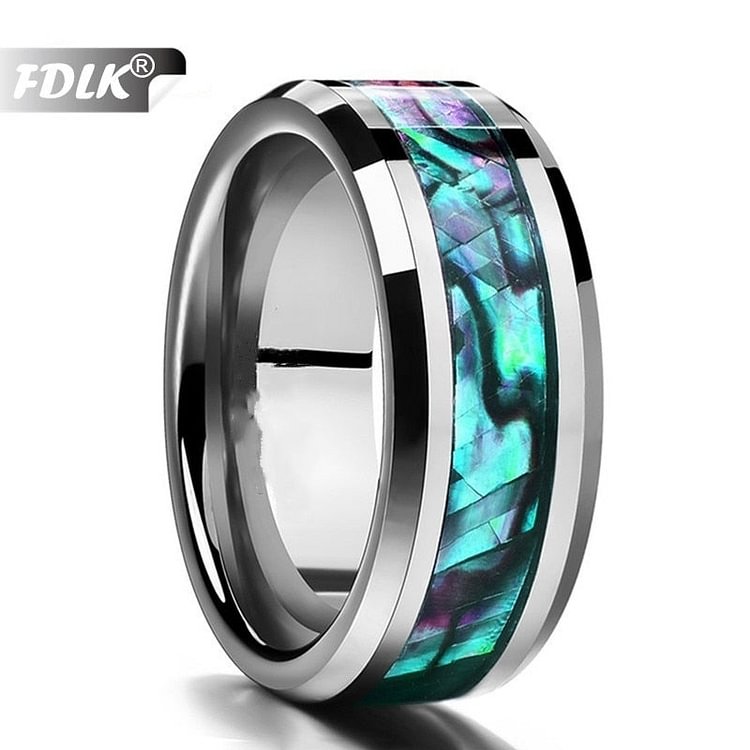YOY-8MM Inlaid Abalone Shell Beveled Steel Stainless Steel Ring
