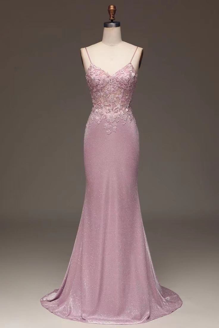 Oknass Stunning Sleeveless Backless Spaghetti Strap Mermaid Prom Dress With Embroidery