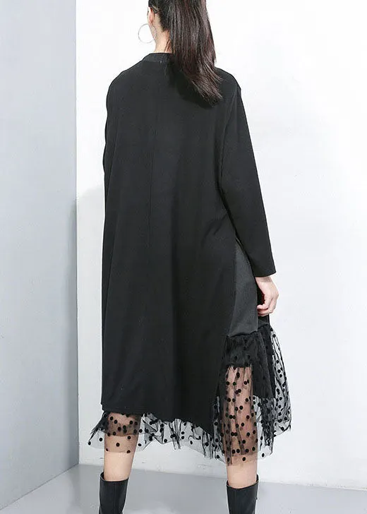 Original Black Square Collar Tie Waist Tulle Patchwork Long Dresses Spring main image 0